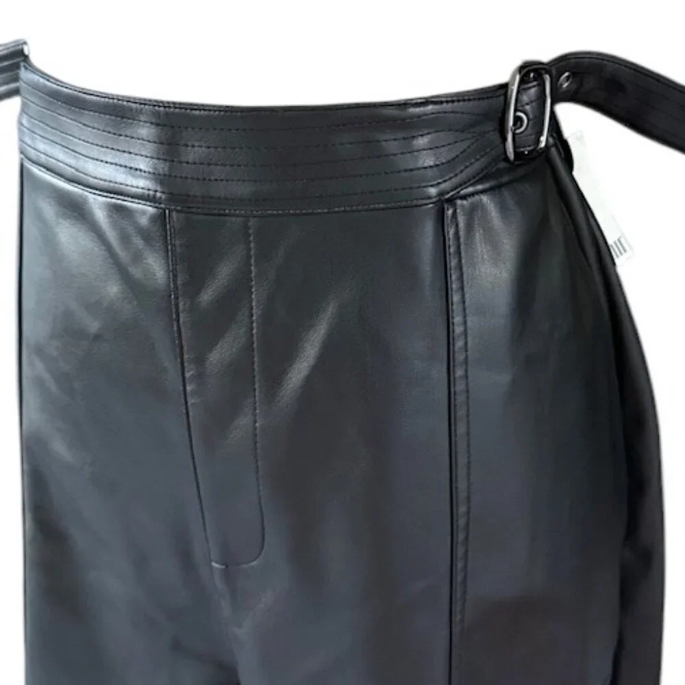 Bar III Faux-Leather Pants Black Adjustable Waist Wide Leg Pocket XL MSRP$99 NWT - Picture 3 of 14